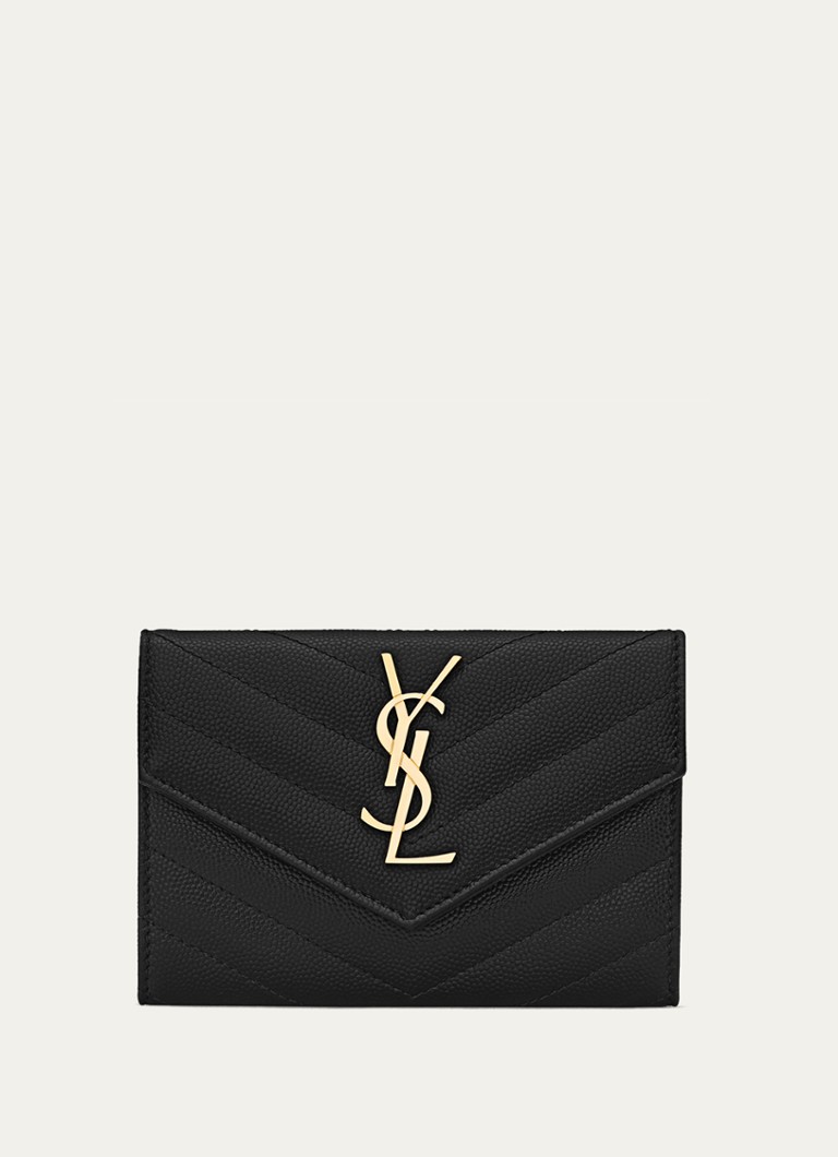 Saint Laurent Dames Cassandre Small portemonnee van kalfsleer in de kleur Zwart