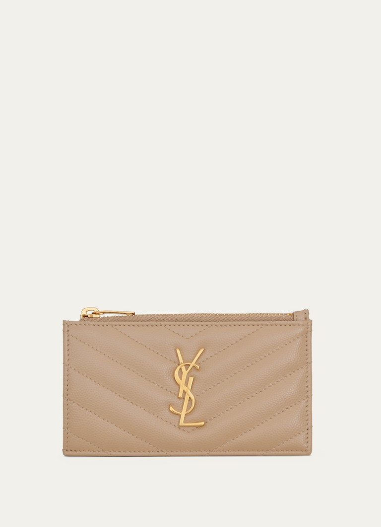 Saint Laurent Dames Cassandre Zip Fragments pasjeshouder van kalfsleer in de kleur Beige