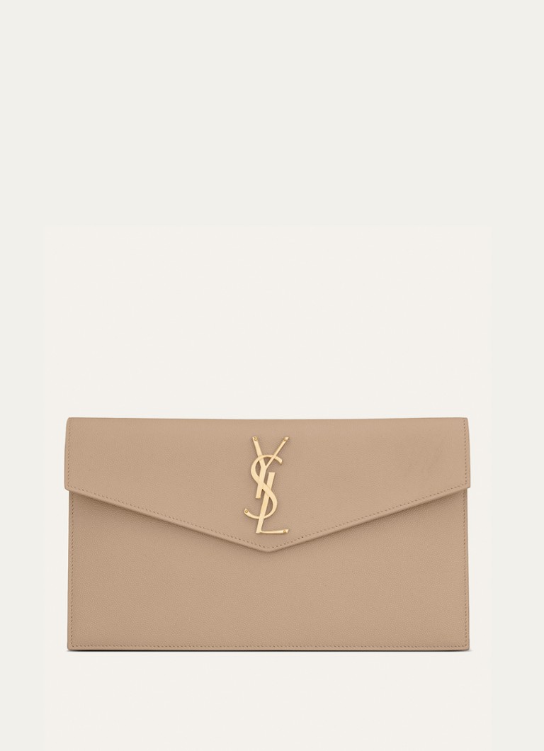 Saint Laurent Dames Uptown clutch van kalfsleer in de kleur Camel