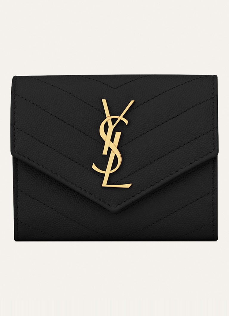 Saint Laurent Dames Cassandre portemonnee van kalfsleer in de kleur Zwart