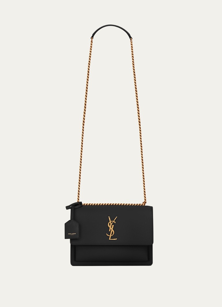 Saint Laurent Dames Sunset Medium schoudertas van kalfsleer in de kleur Zwart