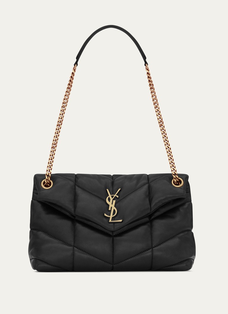 Saint Laurent Dames Puffer Small schoudertas van quilted lamsleer in de kleur Zwart