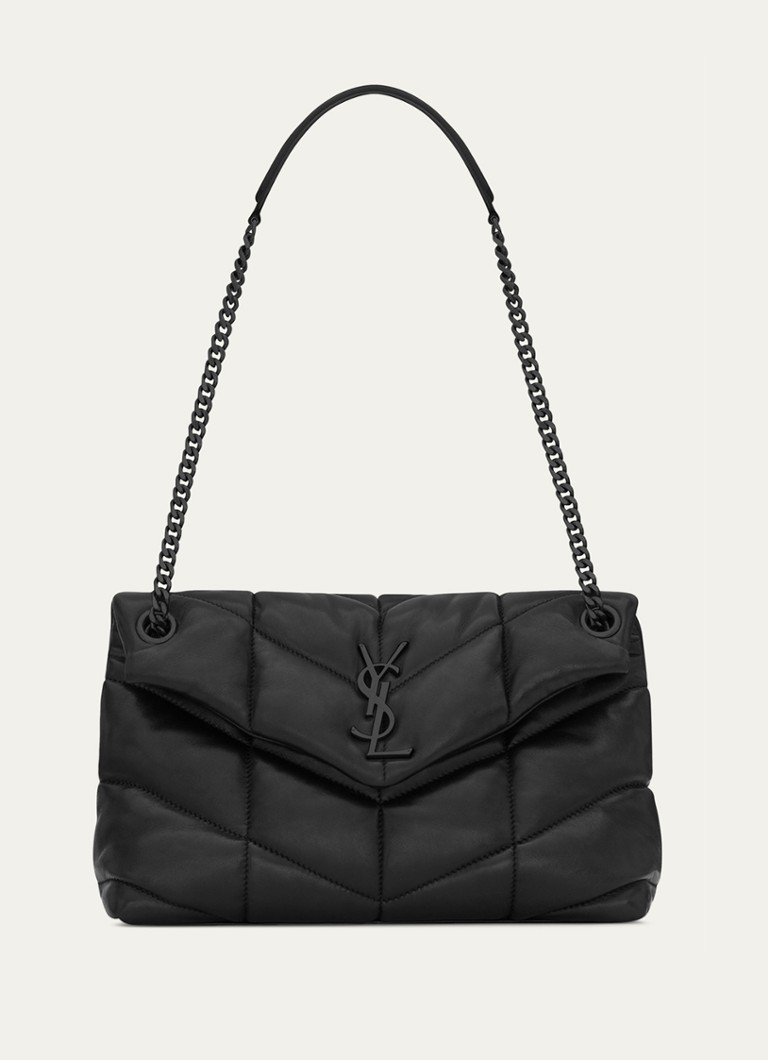 Saint Laurent Dames Puffer Small schoudertas van quilted lamsleer in de kleur Zwart