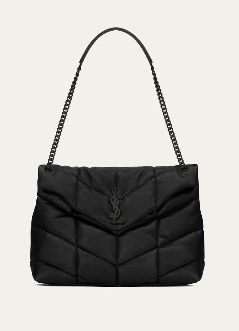 Saint Laurent Dames Puffer Medium schoudertas van quilted lamsleer in de kleur Zwart