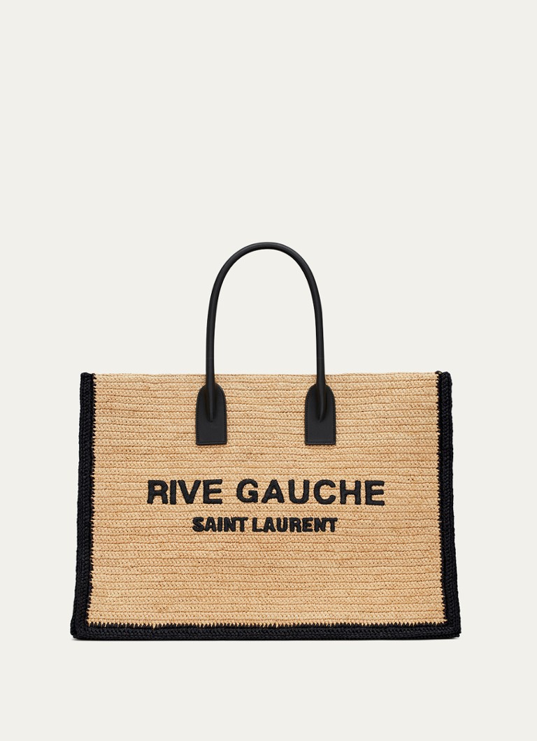 Saint Laurent Dames Rive Gauche schoudertas van raffia in de kleur Lichtbruin