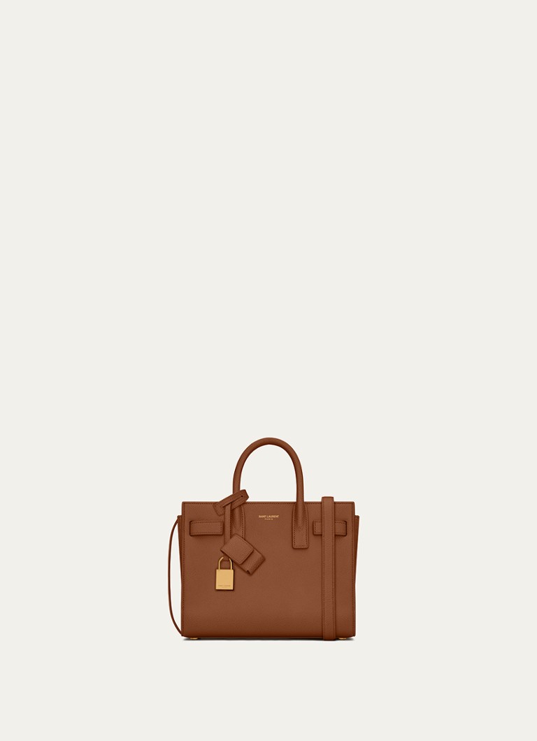 Saint Laurent Dames Sac De Jour Nano handtas van kalfsleer in de kleur Bruin