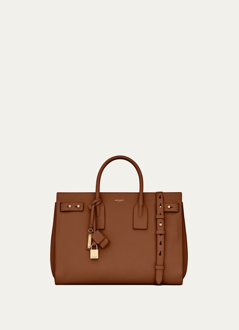 Saint Laurent Dames Supple Sac De Jour Medium handtas van kalfsleer in de kleur Bruin