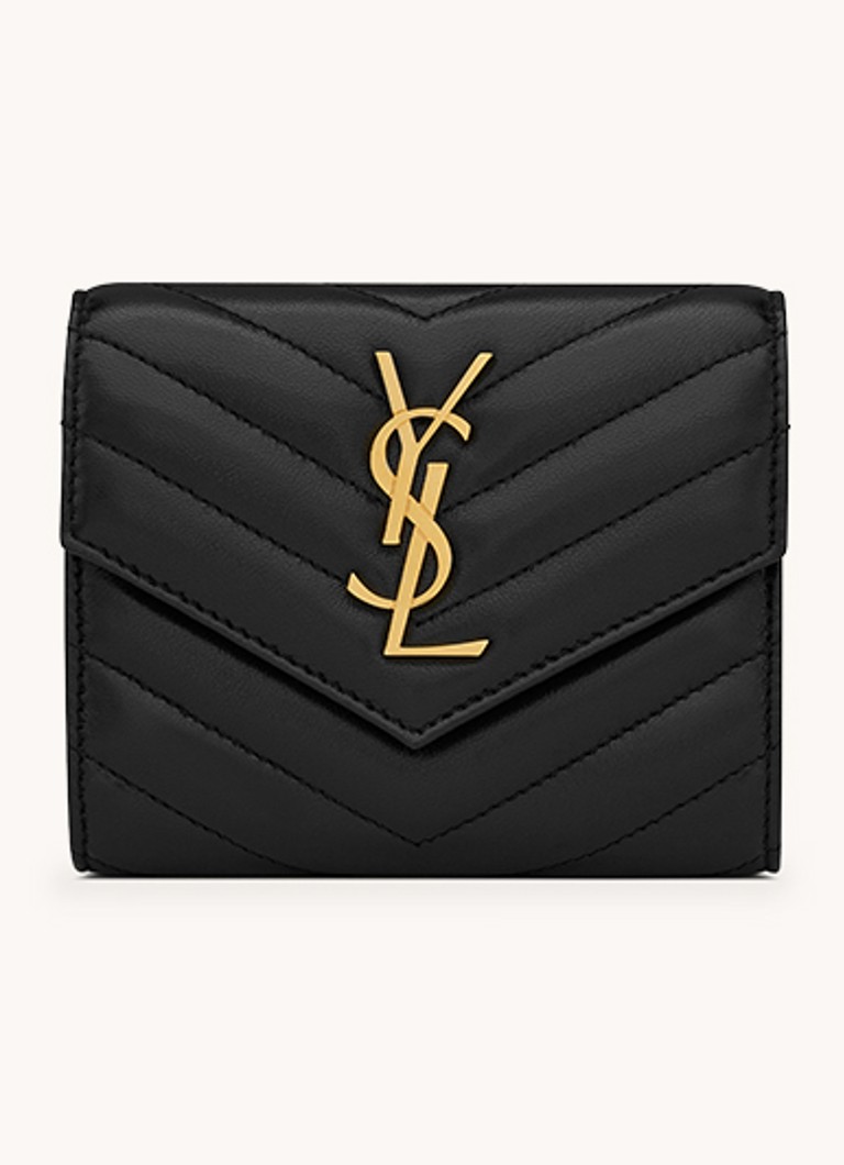 Saint Laurent Dames Cassandre Matelassé portemonnee van kalfsleer in de kleur Zwart