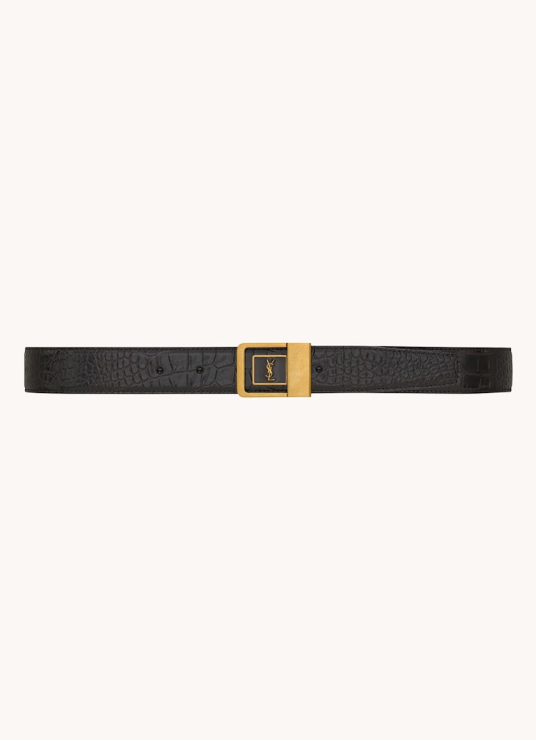 Saint Laurent Dames La 66 riem van kalfsleer met crocostructuur in de kleur Donkerbruin