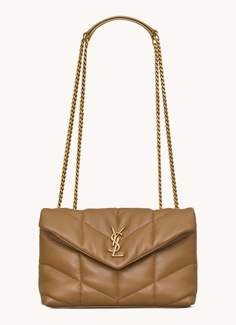 Saint Laurent Dames Toy Puffer schoudertas van lamsleer in de kleur Cognac