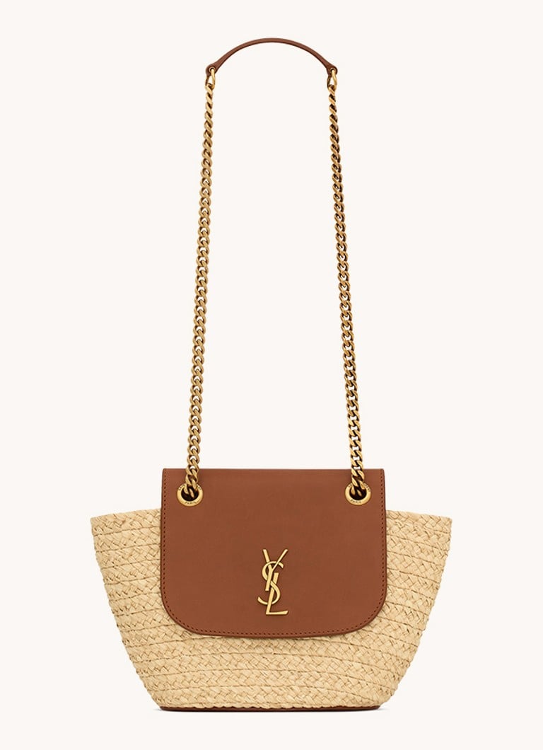 Saint Laurent Dames Panier schoudertas met kalfsleren details in de kleur Beige