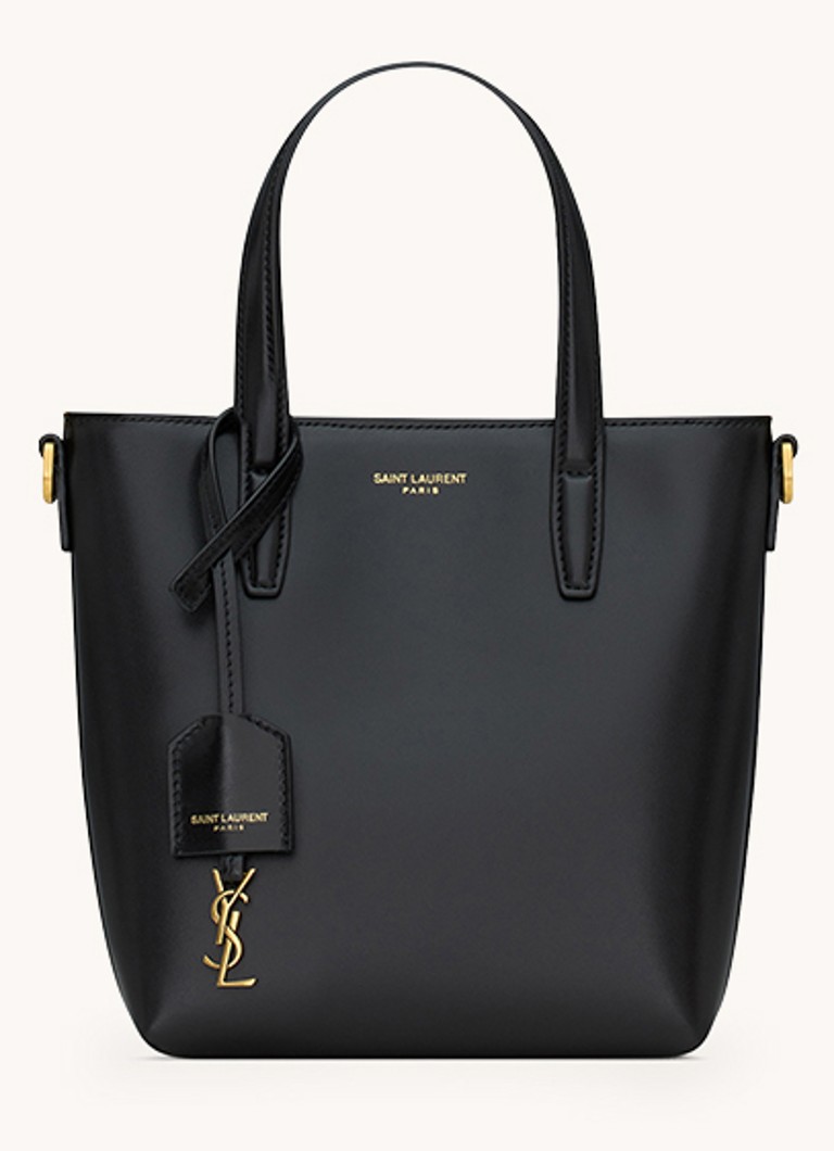 Saint Laurent Dames Shopping Mini handtas van kalfsleer met afneembare schouderriem in de kleur Zwart