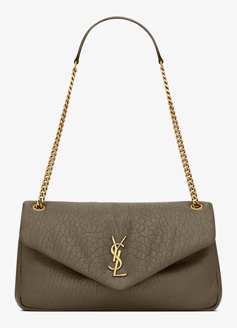 Saint Laurent Dames Calypso Medium schoudertas van lamsleer in de kleur Bronsgroen