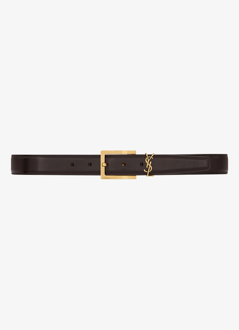 Saint Laurent Dames Cassandre riem van kalfsleer in de kleur Donkerbruin