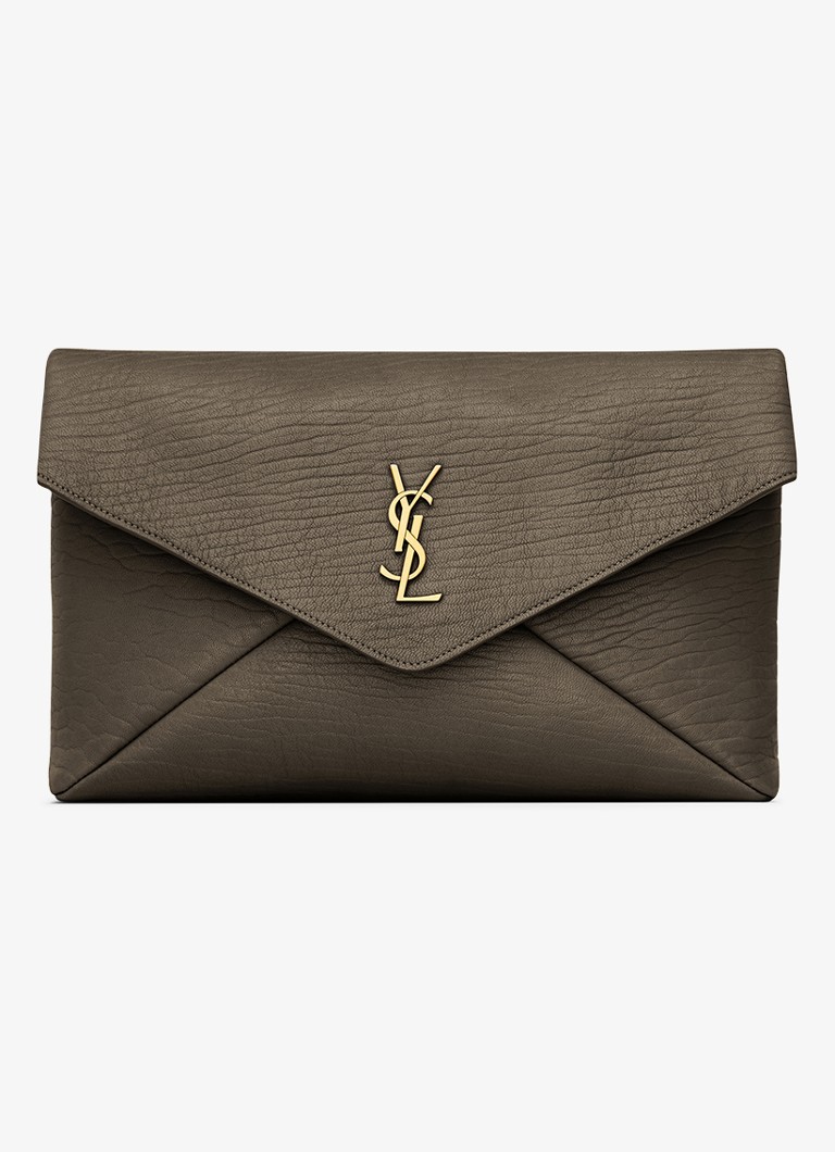 Saint Laurent Dames Cassandre Large clutch van lamsleer in de kleur Bronsgroen