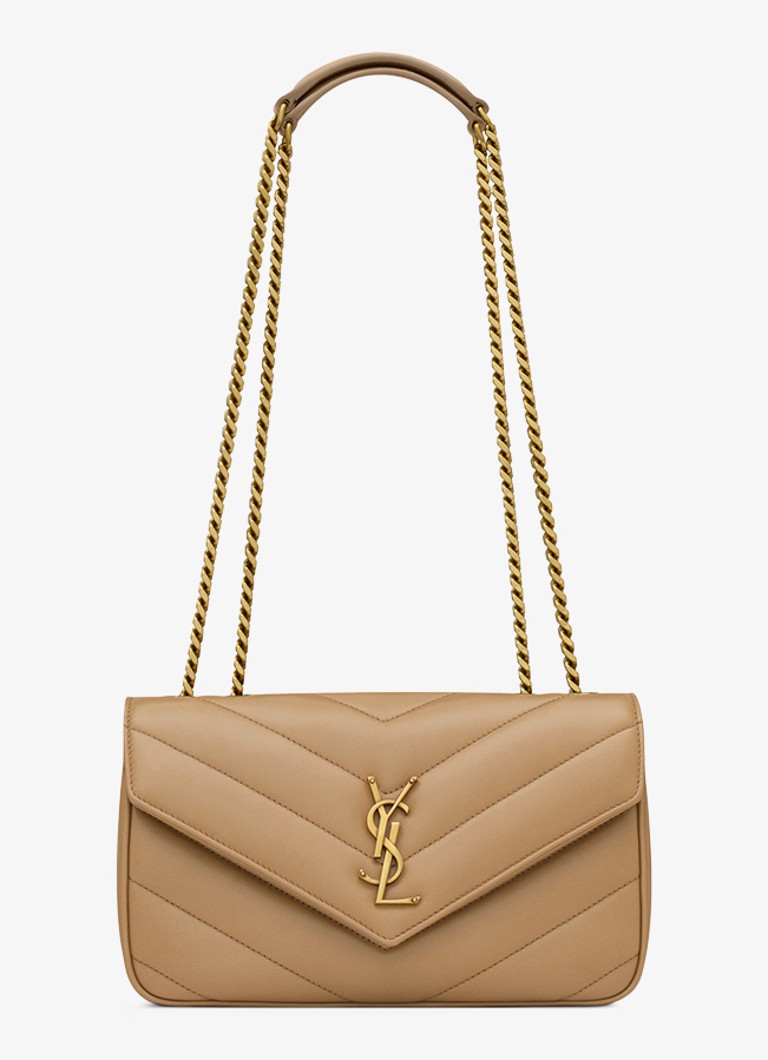 Saint Laurent Dames Loulou Small schoudertas van lamsleer in de kleur Lichtbruin
