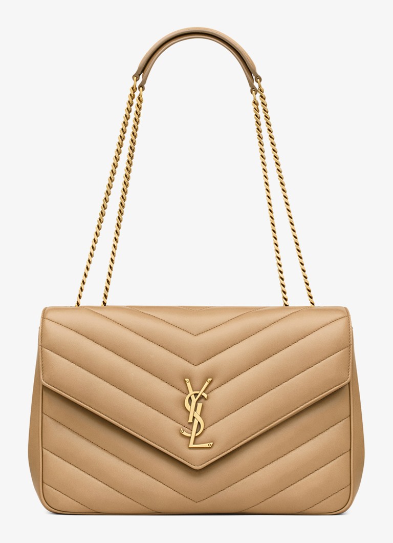 Saint Laurent Dames Loulou Large schoudertas van lamsleer in de kleur Lichtbruin