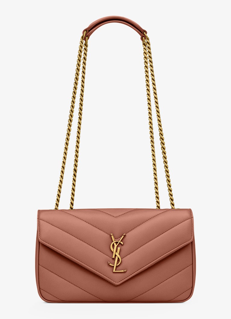Saint Laurent Dames Loulou Small schoudertas van lamsleer in de kleur Roestbruin