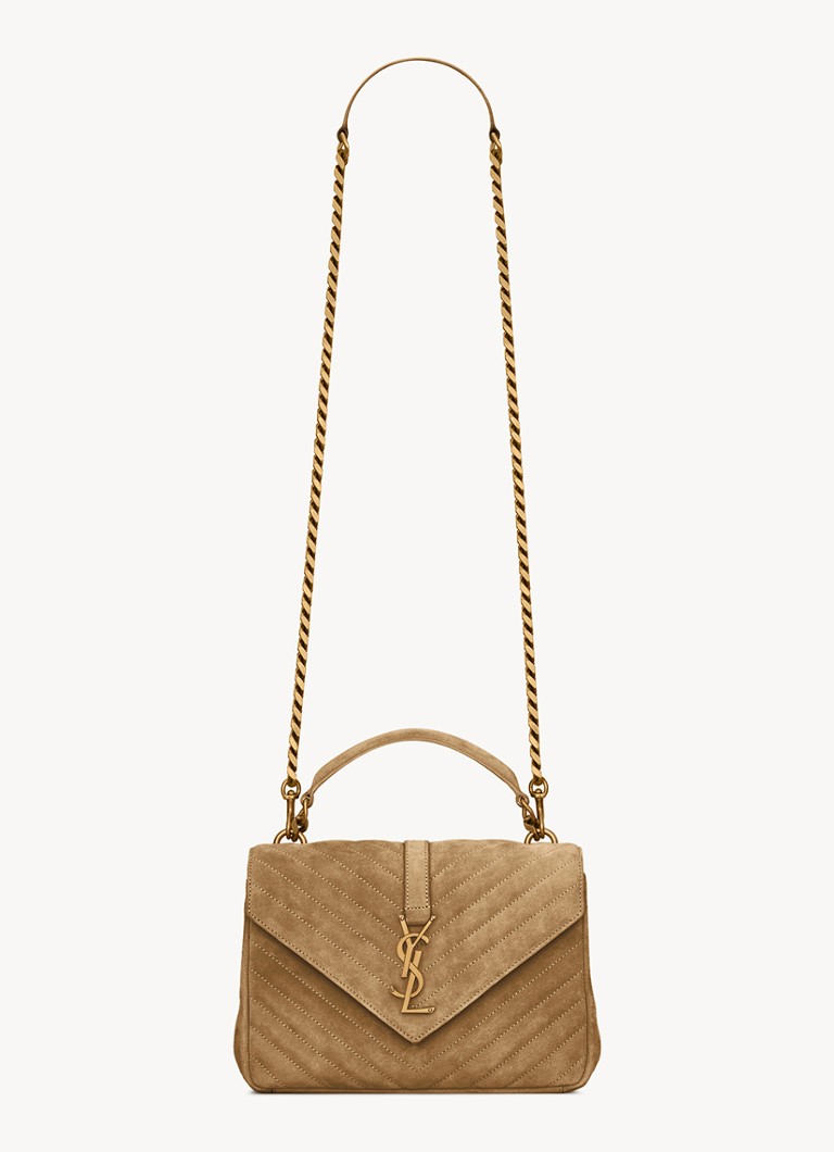 Saint Laurent Dames College Medium crossbodytas van kalfssuède in de kleur Beige
