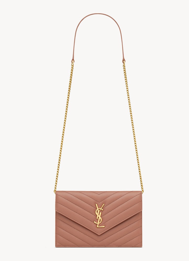 Saint Laurent Dames Cassandre Envelope portemonnee van lamsleer met afneembare schouderriem in de kleur Oudroze