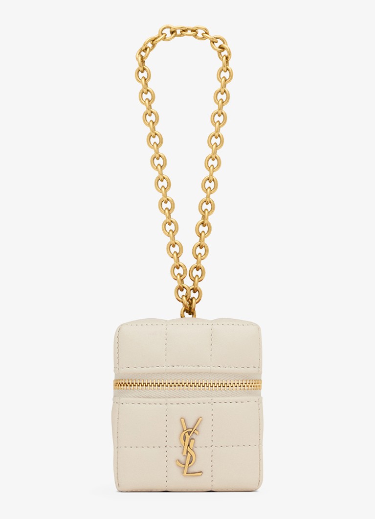 Saint Laurent Dames Cassandre Matelassé Carré Mini Cube handtas van lamsleer in de kleur Gebroken wit