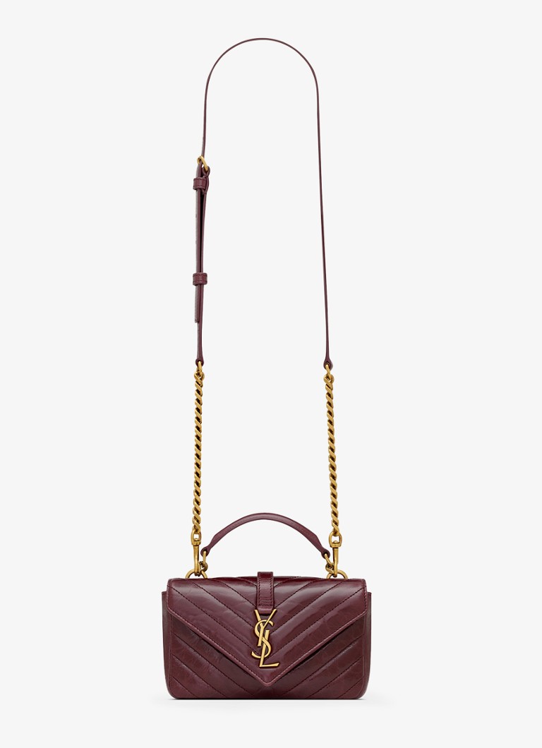 Saint Laurent Dames College Mini handtas van kalfsleer in de kleur Bordeauxrood