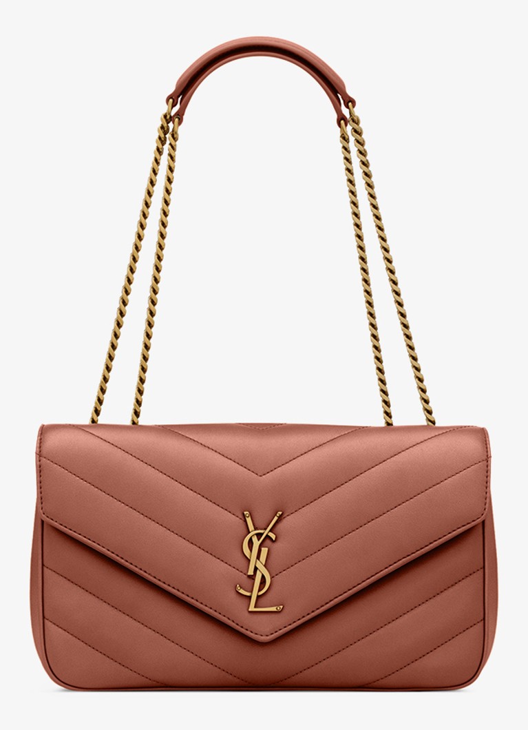Saint Laurent Dames Loulou Medium schoudertas van lamsleer in de kleur Roestbruin
