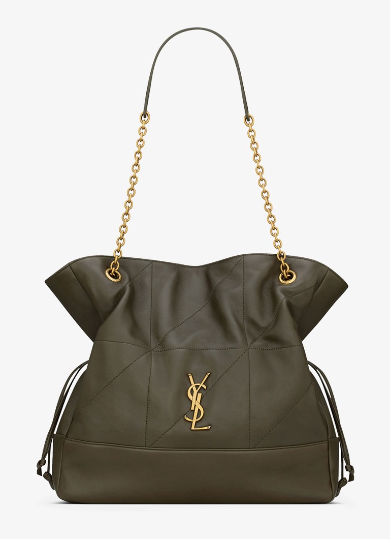 Saint Laurent Dames Jamie shopper van lamsleer in de kleur Donkergroen