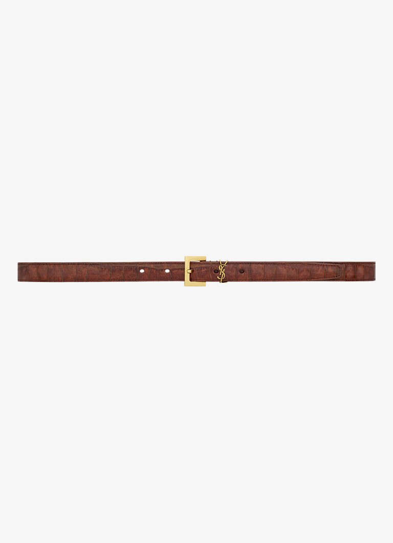Saint Laurent Dames Cassandre riem van kalfsleer met crocostructuur in de kleur Bruin