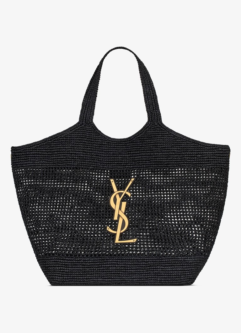 Saint Laurent Dames Icare Maxi shopper van raffia in de kleur Zwart