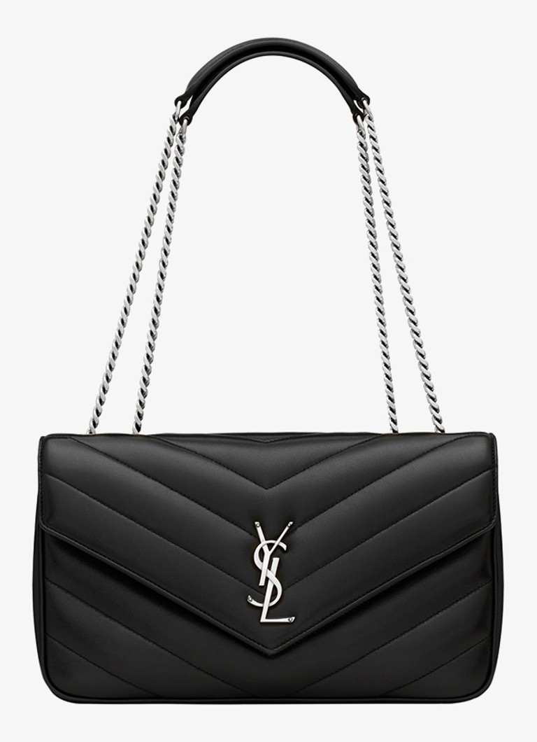 Saint Laurent Dames Loulou Medium schoudertas van quilted lamsleer in de kleur Zwart