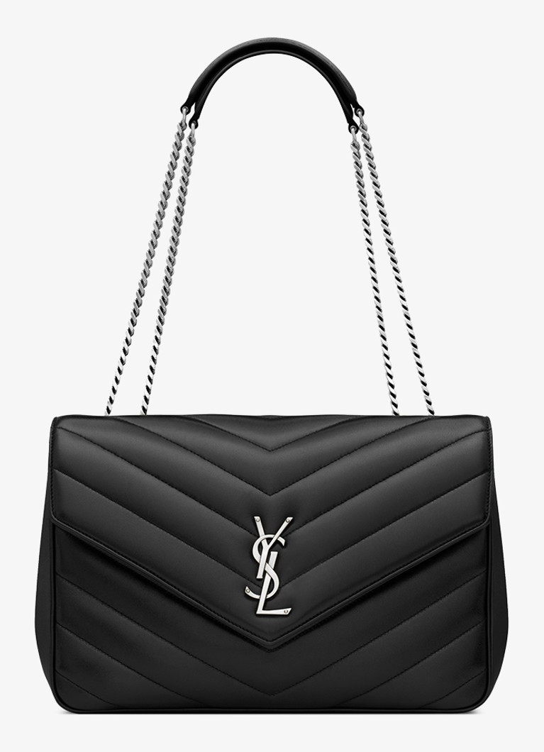 Saint Laurent Dames Loulou Large schoudertas van quilted lamsleer in de kleur Zwart