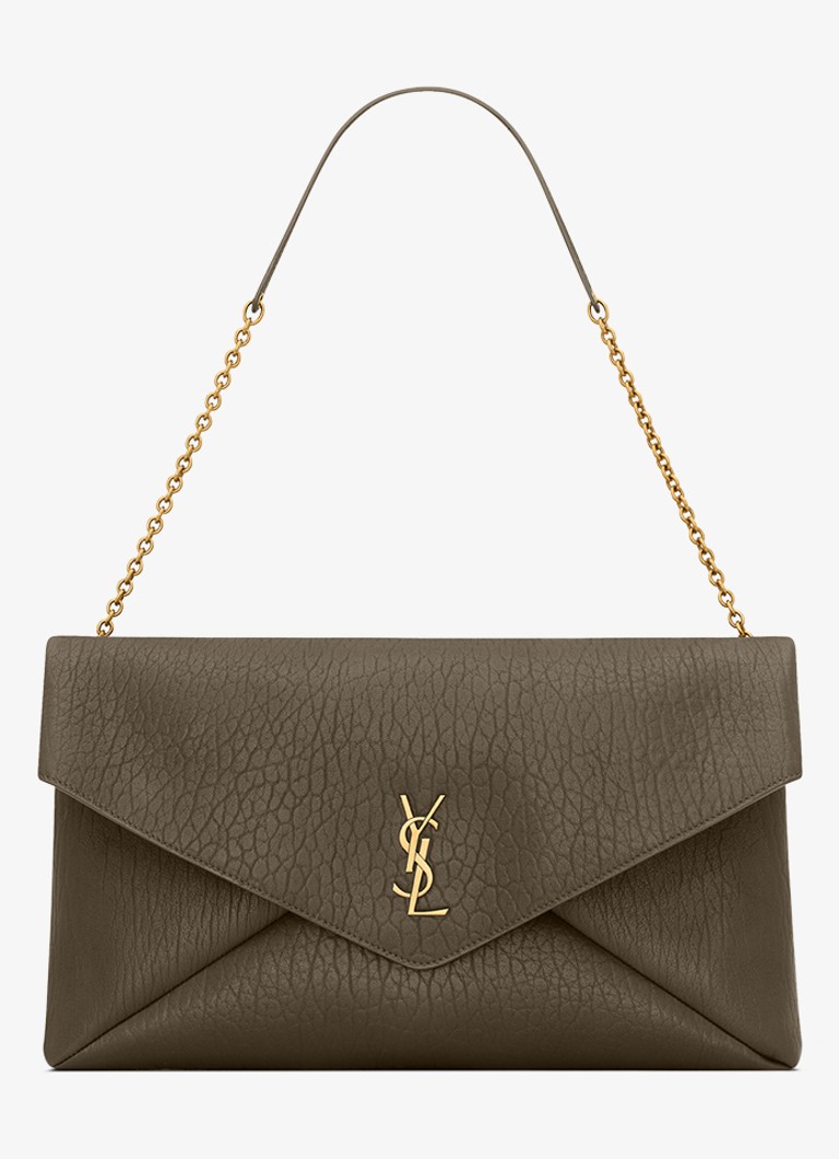Saint Laurent Dames Cassandre XXL Envelope schoudertas van lamsleer in de kleur Donkerkhaki
