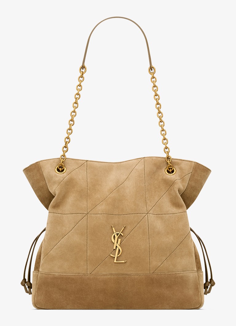 Saint Laurent Dames Jamie Small shopper van lamssuède in de kleur Lichtbruin