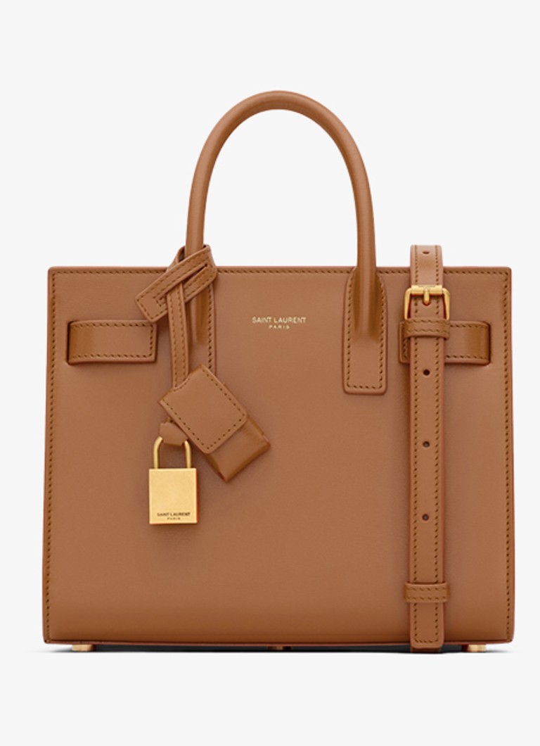 Saint Laurent Dames Sac De Jour Nano handtas van kalfsleer in de kleur Bruin