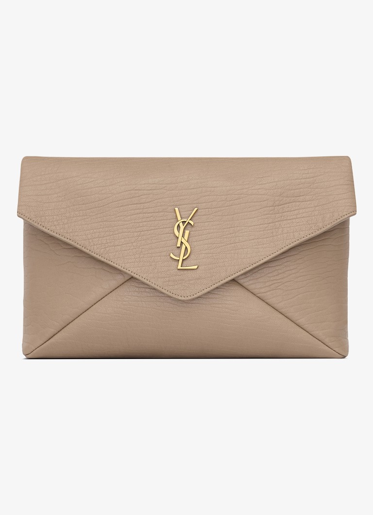 Saint Laurent Dames Cassandre Large clutch van lamsleer in de kleur Lichtbruin