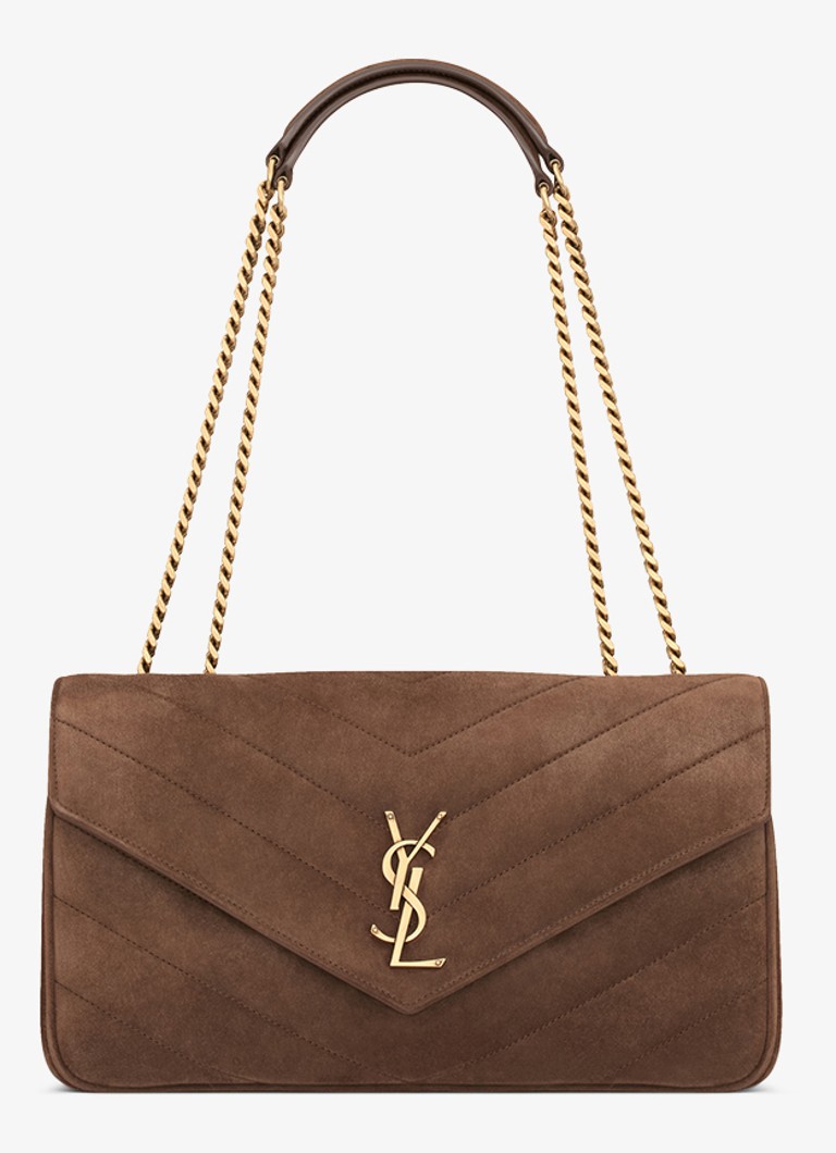 Saint Laurent Dames Loulou Medium schoudertas van kalfssuède in de kleur Bruin