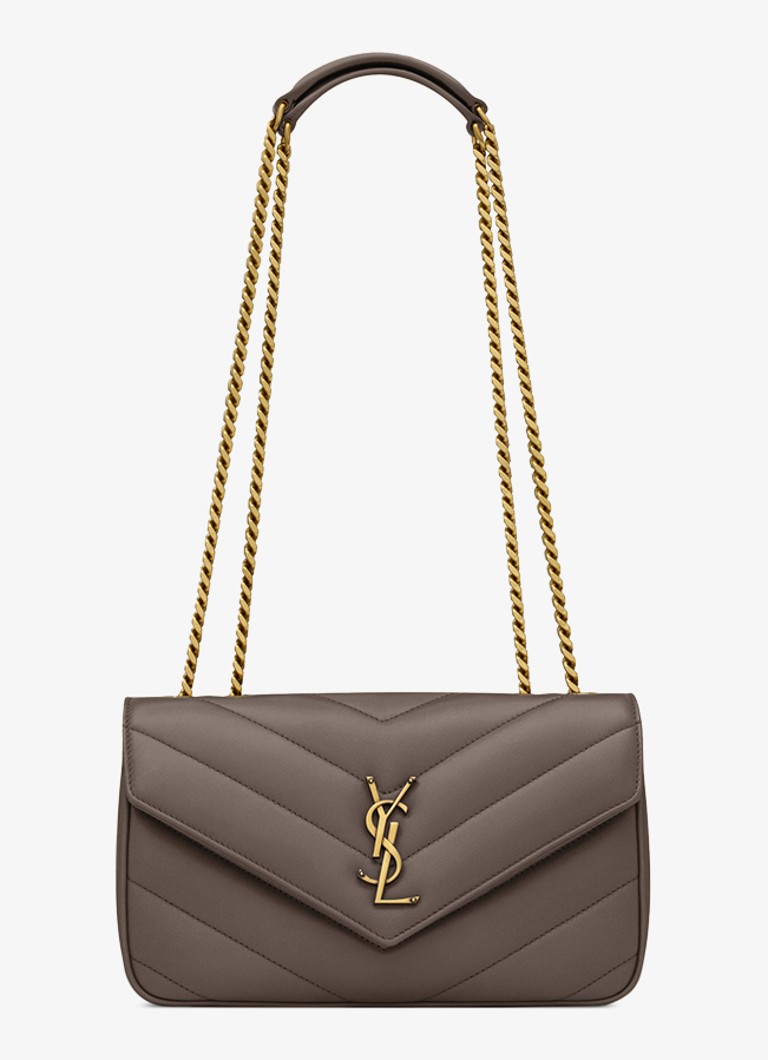 Saint Laurent Dames Loulou Small schoudertas van lamsleer in de kleur Taupe