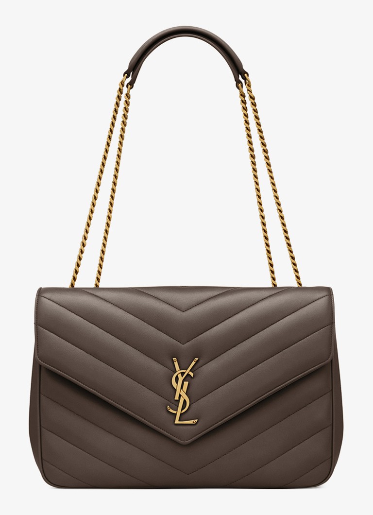 Saint Laurent Dames Loulou Large schoudertas van lamsleer in de kleur Grijs