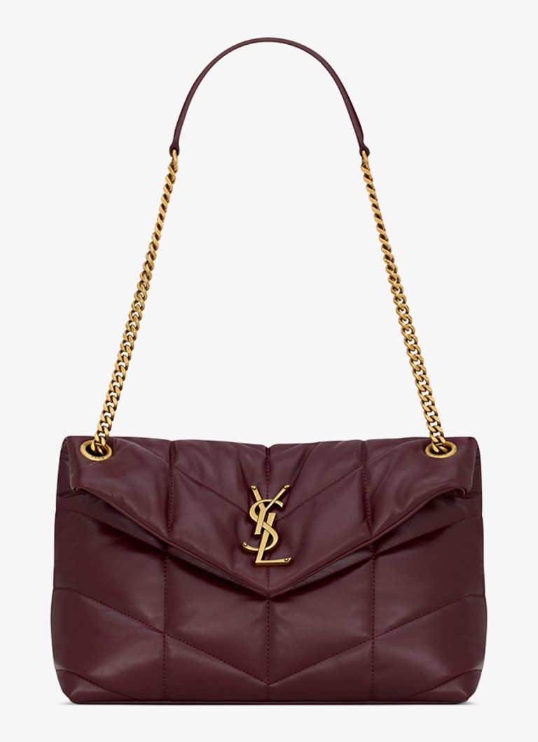 Saint Laurent Dames Puffer Small schoudertas van kalfsleer in de kleur Donkerrood