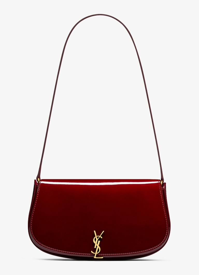 Saint Laurent Dames Voltaire Mini schoudertas van lakleer in de kleur Bordeauxrood
