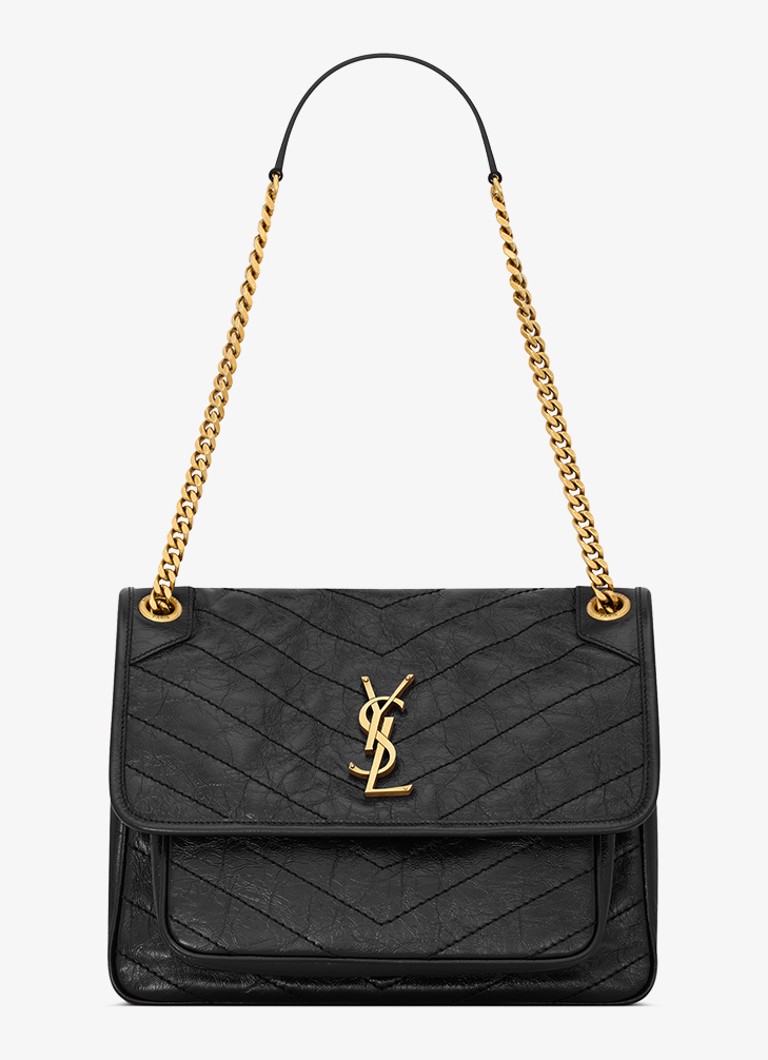 Saint Laurent Dames Niki Medium schoudertas van kalfsleer in de kleur Zwart