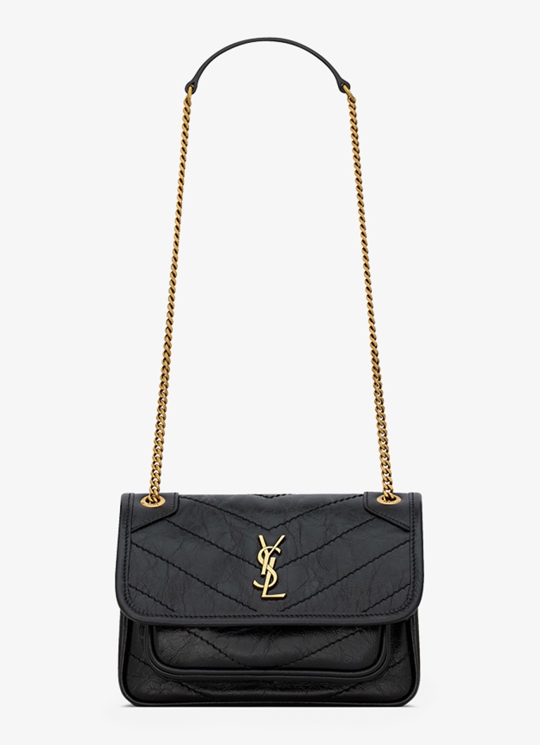Saint Laurent Dames Niki Mini schoudertas van kalfsleer in de kleur Zwart