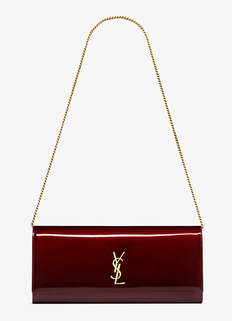 Saint Laurent Dames Kate clutch van lakleer met afneembare schouderriem in de kleur Bordeauxrood