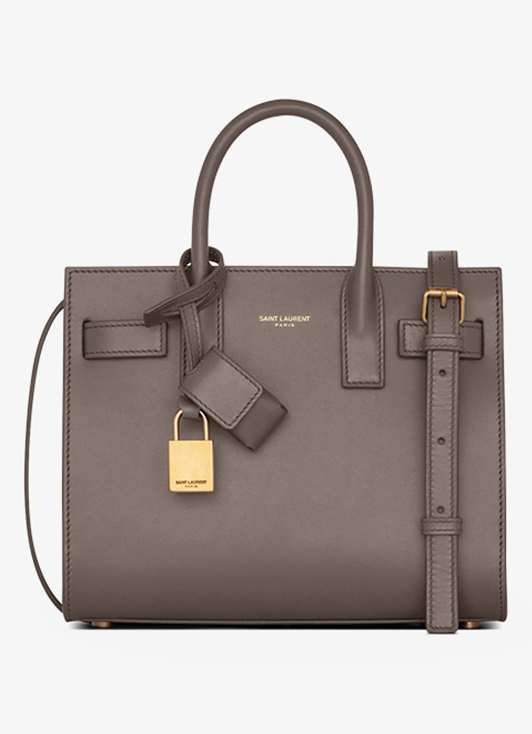 Saint Laurent Dames Sac De Jour Nano handtas van kalfsleer in de kleur Taupe