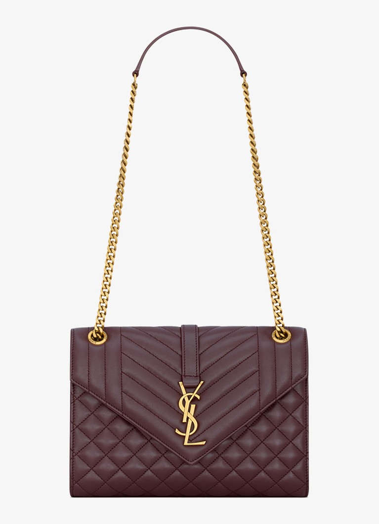 Saint Laurent Dames Envelope Medium schoudertas van kalfsleer in de kleur Donkerrood