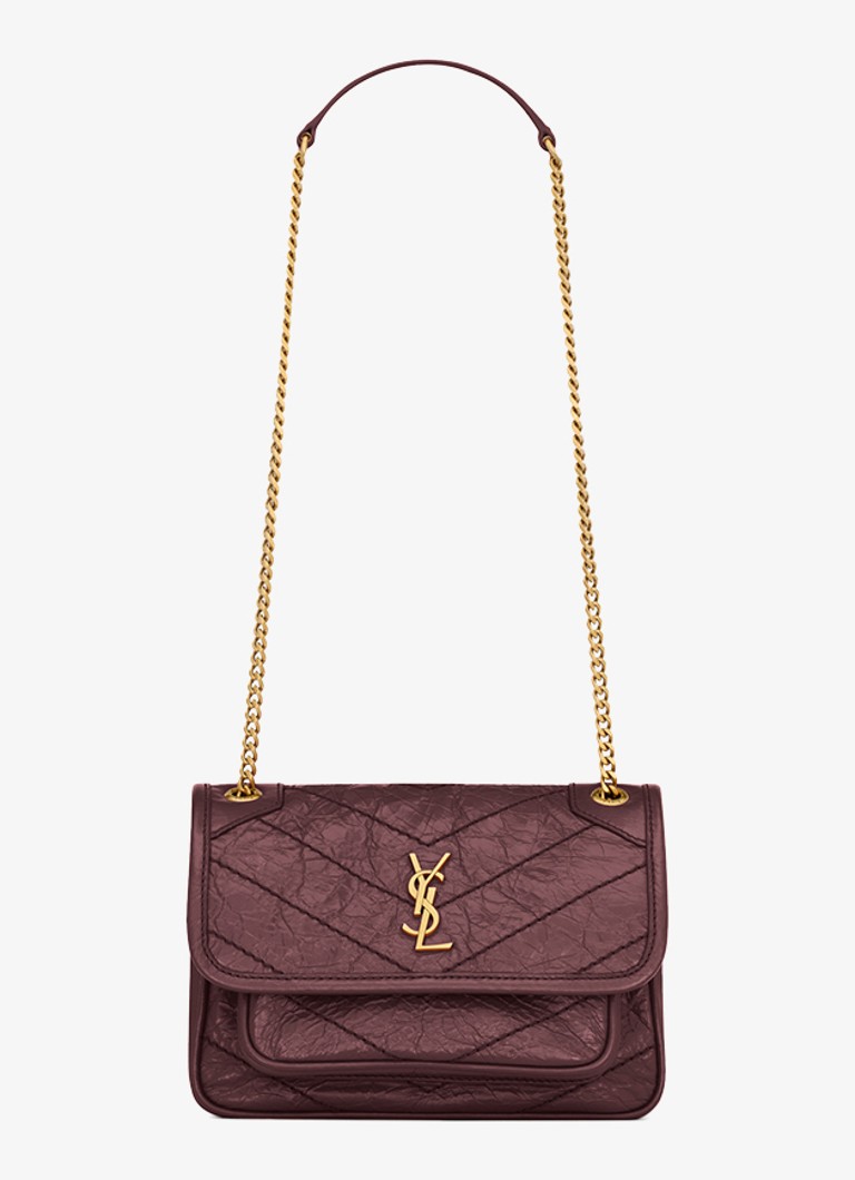 Saint Laurent Dames Niki Mini schoudertas van kalfsleer in de kleur Donkerrood