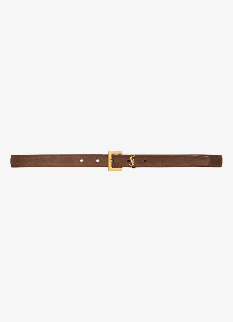 Saint Laurent Dames Boucle Carree riem van kalfssuède in de kleur Bruin