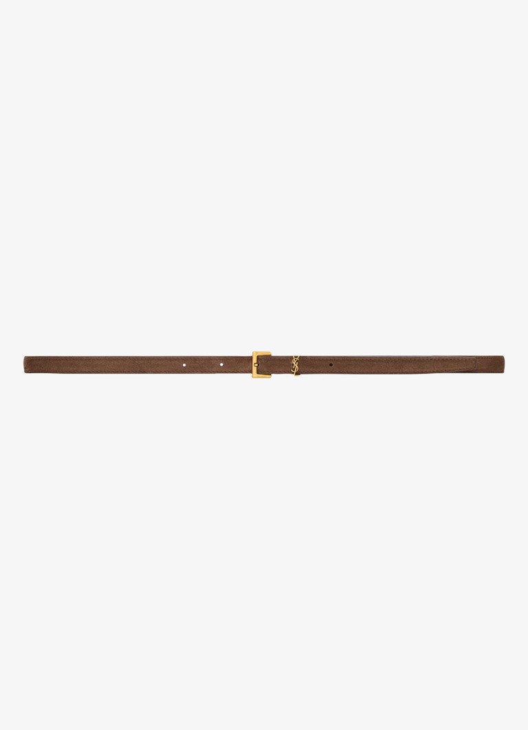 Saint Laurent Dames Boucle Carree riem van kalfssuède in de kleur Bruin