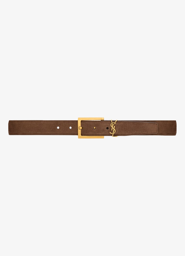 Saint Laurent Dames Boucle Carree riem van kalfssuède in de kleur Bruin